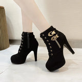 New Ultra-High Heeled Round Head Zipper Short Boots Women With Large Size Martin Boots