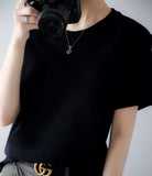 New Women's 100% Cotton Solid Color Comfortable Short-Sleeved T-Shirt Sweat-Absorbing Breathable Thin Tops