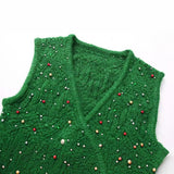 Spring New Artificial Pearl Inlaid Double-Breasted Knitted Vest