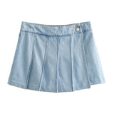 New Pleated Fashion Short Denim Skirt