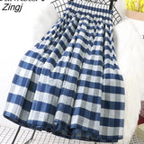 2023 Spring Summer Long Pleated Skirts Women Korean Style Vintage Stripe Aesthetic High Waist Midi Skirt