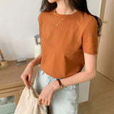 Basic Short-Sleeved T-Shirt Women's Shoulders Are Simple In Summer, Thin And Folded To Wear A Bottomed