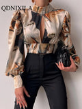 Standing Collar Long Sleeve Lantern Sleeve Backless Hollow Shirt In Spring and Summer Blouse Blouse Women Shirt and