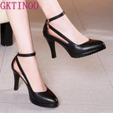 Lady Pumps Pointed Toe Office Lady Pumps Buckle Strap Platform High Heels Women Shoes Four Season Leather