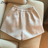 Solid Wide Leg Shorts Women High Waist Simple Basic Warm Winter New Arrivals Elegant Office Ladies All-match
