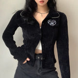 SUCHCUTE Gothic Embroider Knited Women's Outwear Dark Academic Casual Preppy Style Coats Autumn Winter Long Sleeve