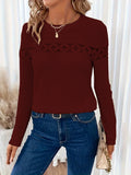 Zingj Hot Style Autumn Solid Color Lace Stitching Round Collar Women Long Sleeved T Shirt