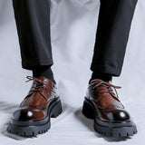Zingj Shoes Men's Platform Heighten Casual Shoes British Style Leather Shoes Summer Casual Brown Wedding Groom's Shoes