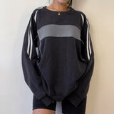 Style Color Sprouting And Splicing Loose Long-Sleeved Round-Neck Sweater 2023 Autumn New Leisure Sports