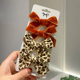 Pcs/set Cotton Linen Leopard Print Hair Bows With Clip For Girls Plaid Hair Clips Barrettes Hairpins Headwear Hair