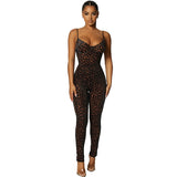Fashion Leopard Print Sexy V Neck Skinny Jumpsuits Women Sleeveless Backless Party Workout Female Rompers