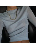 Fall Elegant See Through Long Sleeve Mock Neck Women Tops Fashion Streetwear Sexy T-Shirts Tees Slim