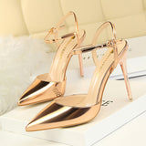 Zingj Simple Thin Heel Ultra High Heel Shallow Pointed Patent Leather Sexy Nightclub Show Thin A Word With Female