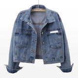 Zingj Goods Long Sleeve Denim Jacket Female Short Fall 2024 New Joker Cloth Pocket Loose Jacket Jacket-Outfit