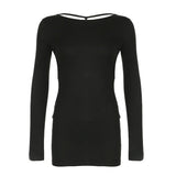 Zingj Woman Hollow Out Open Back Small Design Long-Sleeved Dress Round Collar High Waist Slim Wrap Buttock Short
