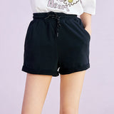 Casual Shorts Women Drawstring Elastic Waist College Style 2021 Summer New Student Sports Loose Knit