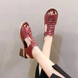 Zingj Sandal Women 2023 Summer New Fish Mouth Face Hollow Woven Thick Heel With Plus Size Sandals- Outfit