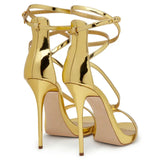 Big Brand High-Heeled Sandals Lacquered Leather Gold And Silver Ribbon Open-Toed High Heels Strapping The Original