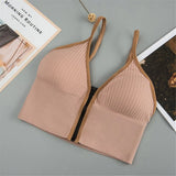 Tube Top Front Zipper Crop Tops Bra Women Camis Sexy Triangle Cup Navel Backless Underwear