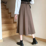 Skirts Women Mid-calf High Waist Friends Korean Style Elegant College Spring Autumn All-match Jupe Mujer Faldas Female