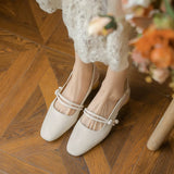 Zingj 2023 New Thick Heel French Line With Pearl Middle Heel Empty Single