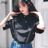 Colors T-shirts Women Candy-color Button Korean Style Chic Trendy College Students Ulzzang Teens Girls Summer Leisure