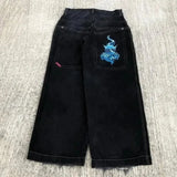 Zingj Year's Hot Classic Retro Y2K Loose Letter Jeans High Street Leisure Punk Style Is Wide. 211-1-Outfit