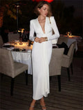 Pleated Tassel Long Sleeve Maxi Dress- Outfit