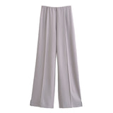 Sports Solid Suit 2025 Spring Double-Sided Cloth Collar Collar Jersey Elastic High-Waisted Trousers