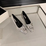 Zingj Temperament Heel Single Shoes Fairy Shoes 2024 Spring And Autumn New Sequins Shallow Bow Silver High Heels-Outfit