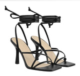 Onlymaker Women's Square Toe Black Beige Strap Stiletto Fashion Big Size