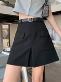 Shorts Summer Korean Style Simple Belt Trendy Spring Workwear Thin A-line Culottes Short Woman Basic Candy Snack
