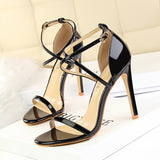 Zingj Fashion Sexy Nightclub Open Toe Metallic Cross Strap Heel High Heel Sandal Women's High