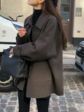 Zingj Chic Black Woolen Coat Advanced Sense Small Retro Lapel Single Breasted In The Long Woolen