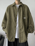 Men's Corduroy Loose Button-Down Shirt- Outfit