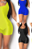 2023 New Women Sleeveless U-Neck Solid Bodycon Playsuit One-piece Clubwear Sport Short Jumpsuit Romper Leotard