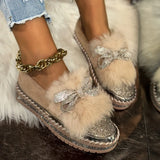 Large-Size Lefu Shoes Women's Casual Shoes Autumn And Winter New Bright Diamond Bows Pedal Lazy