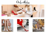 Onlymaker Women's Peep Toe Mules Gold Slip On Thin High Sandals Big Size Classic Fashion Lady