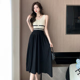 Zingj Style Soft Wind Spliced Zipper Sleeveless Striped Dress A Woman's Summer Waist Shows A Thin, Large Pendulum Vest