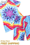 Women Tie Dye Sports Clothing Sets Lady Pullover Short Sleeve O Neck T Shirt Top + High Waist Knee Length