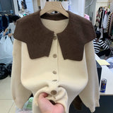 Zingj Collar Bump Color Sweater Coat Female Autumn Winter New Style Languid Lazy Wind Design Sense Knit Cardigan Jacket