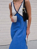 Patchwork V-neck Strapless Maxi Dress Female Sleeveless Spring Slim Elegant Fashion Party Dress For Women Long Dress