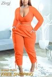 Women's Spring Autumn Two Piece Outfit Sets Solid Color Long Sleeve Crop Tops + High Waist Pants Casual Matching
