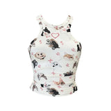Embroidery Printed Animal Type Vest Small Sling Wearing Coat Without Sleeves Sweet Spicy Top