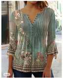 Wear Floral Printed V-neck Sleeve Pleated