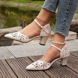 New Hollow Comfortable Single Shoes Women's Coarse With Casual Heel Women's High-Heeled