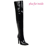 Sexy Mirror Leather Thigh High Boots Women High Heels Over The Knee Boots For Women Point Toe White Red Fetish Party Long