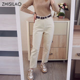 Straight Jeans Women with Belt Vintage Basic Blue Ankle-length Denim Pants Plus Size Boyfriend Gray Jeans