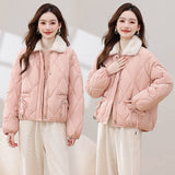 Foreign Style Cotton-Padded Clothes Women 2024 New Winter New Chinese Cotton-Padded Jacket Bow Splicing Wool Collar Thick Coat Women's Clothing-Outfit