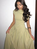 Women Elegant Irregular Pleated Dress Fashion O Neck Patchwork Short Sleeve Long Dresses 2024 Sexy Casual Office Lady
